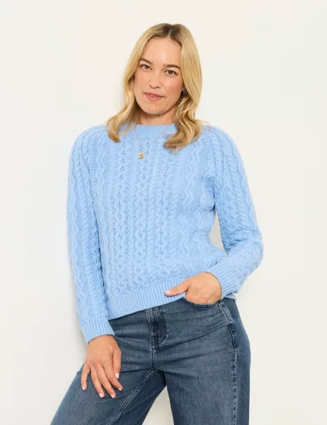 FatFace Cotton Rich Cable Knit Jumper Chambray