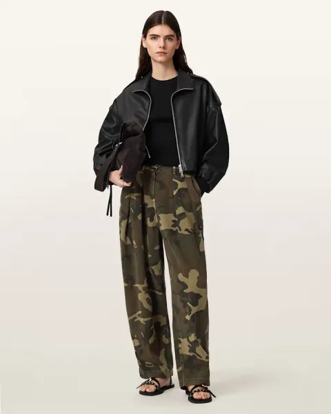 Becca Camo Denim Barrel Leg Trousers