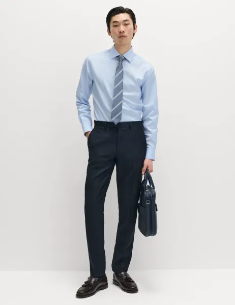 M&S SARTORIAL Slim Fit Luxury Pure Cotton Textured Shirt Blue