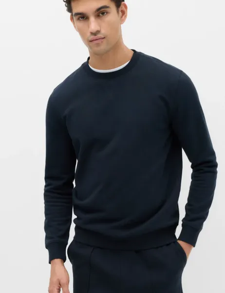 Marks & Spencer Cotton Rich Brushback Sweatshirt Navy