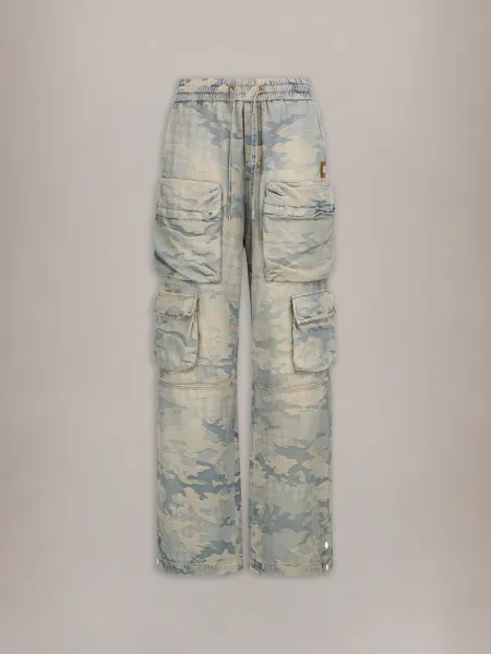 CAMO JACQUARD BAGGY CARGO JEAN - Camo Indigo
