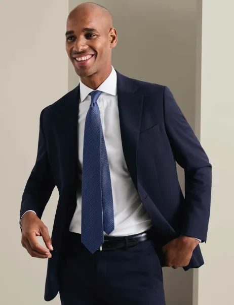 Slim Fit Super 120s Wool Sharkskin Suit Jacket Dark Navy