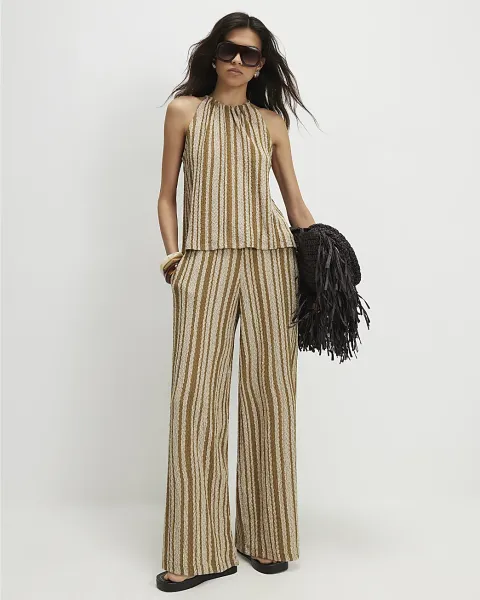 River Island Striped Textured Wide Leg Trousers