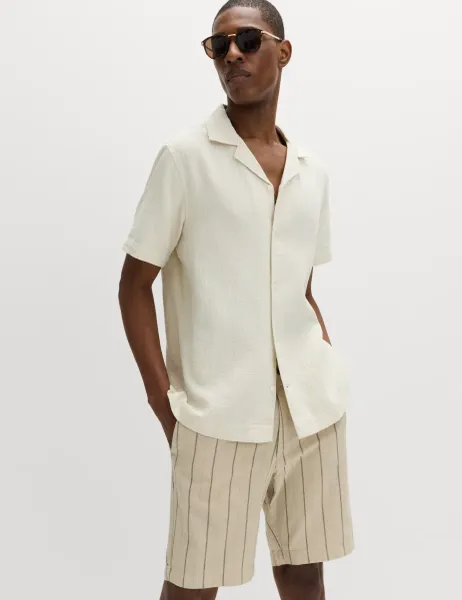 Marks & Spencer Pure Cotton Textured Shirt Ecru Mix