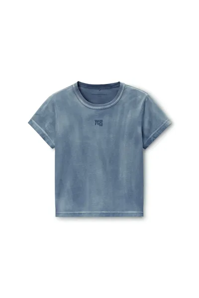 blue shrunken cotton tee with logo