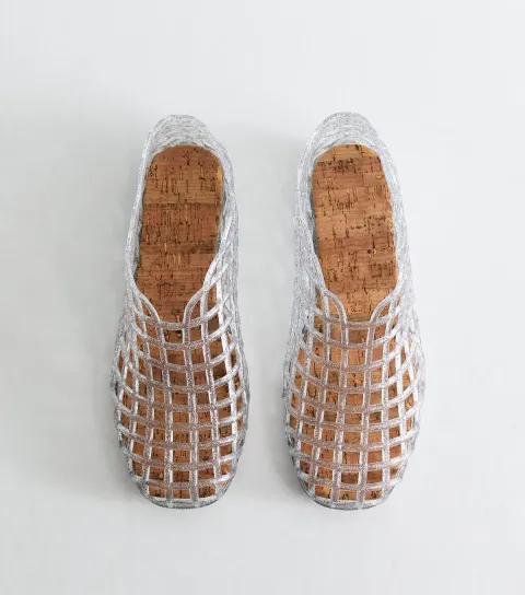 Women's Silver Sparkly Jelly Lattice High Top Ballet Pumps