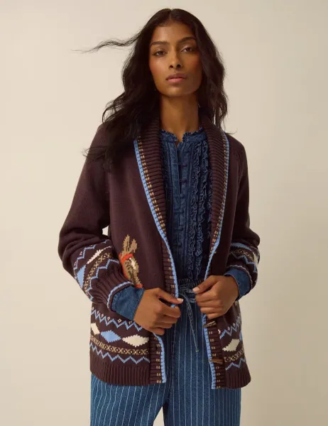 Monsoon Cotton Rich Animal Print Button Front Cardigan