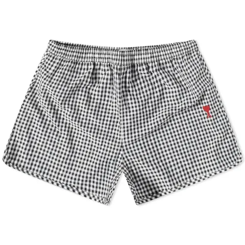 AMI Gingham Small Heart Swim Shorts