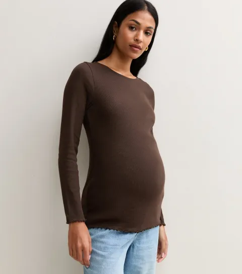 New Look Women's Maternity Dark Brown Cotton Rich Babylock Top