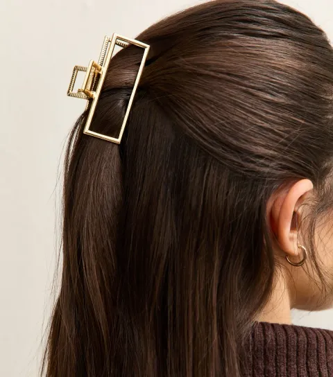 Gold Tone Rectangular Open Hair Claw Clip