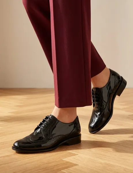 Leather Patent Brogues Black