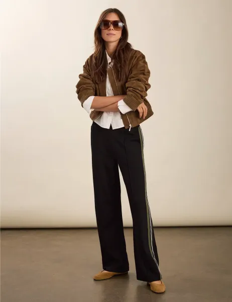 BAUKJEN Side Stripe Wide Leg Trousers Black