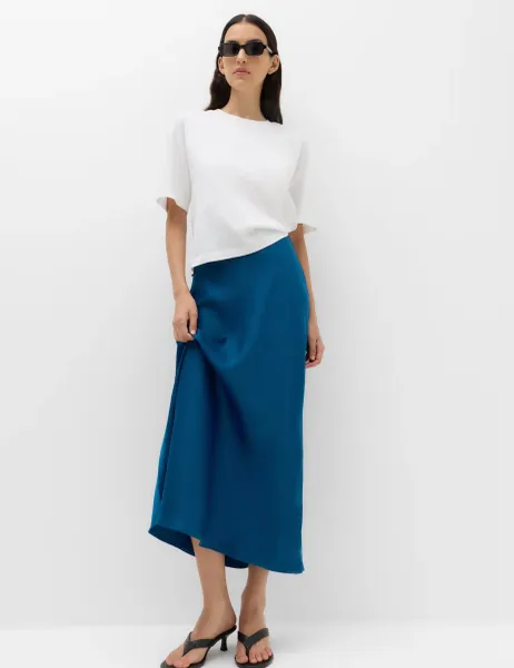 Marks & Spencer Satin Midi Slip Skirt Petrol