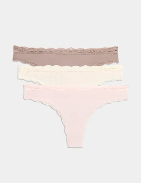 Marks & Spencer 3pk Cotton Rich Thongs Oatmeal Mix