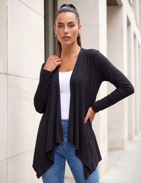 Roman Jersey Waterfall Cardigan Black