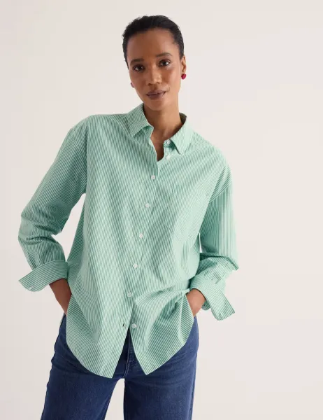 Seasalt Cornwall Pure Cotton Striped Relaxed Longline Shirt Green Mix