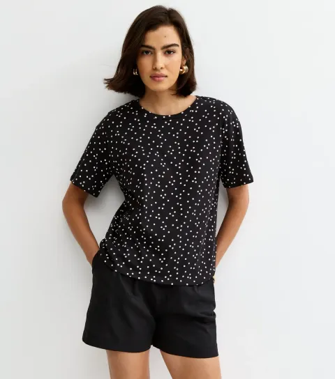 Women's Black Polka Dot T-Shirt
