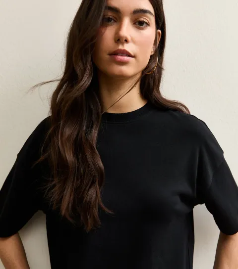 Women's Premium Black Heavyweight Cotton Side Split T-Shirt