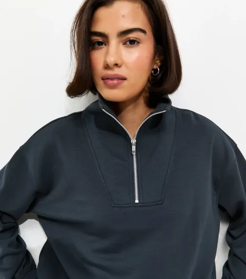 New Look Women's Premium Black Quarter Zip Sweatshirt