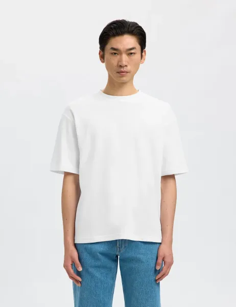 Selected Cotton Blend Crew Neck T-Shirt White