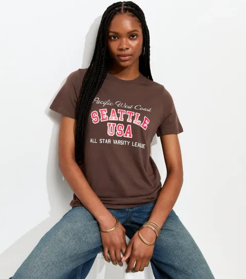 Women's Brown Seattle Print T-Shirt