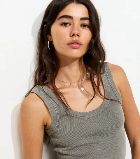 Women's Dark Grey Cotton Rich Ribbed Scoop Neck Vest Top