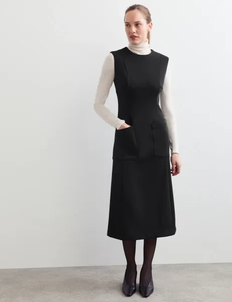 Jaeger Wool Blend Midi Column Dress Black