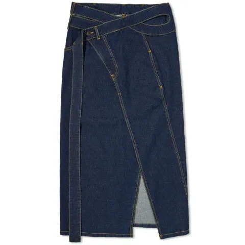 Wrap Denim Midi Skirt