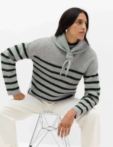 Marks & Spencer Striped Crew Neck Longline Jumper with Wool