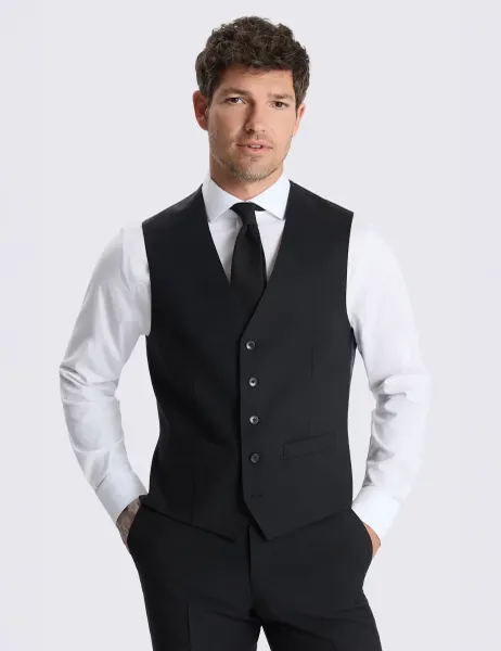 Moss Tailored Fit Wool Rich Performance Waistcoat Black