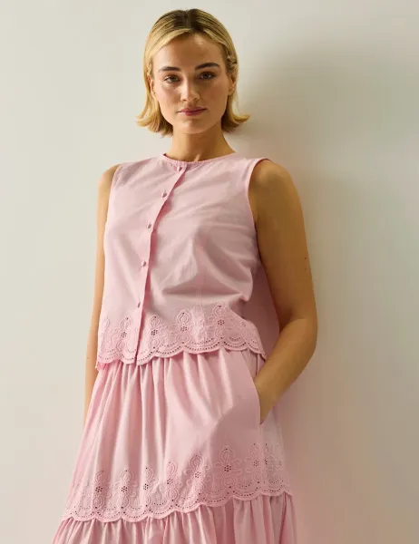 Regatta Preveli Pure Cotton Broderie Tie Back Blouse Pink