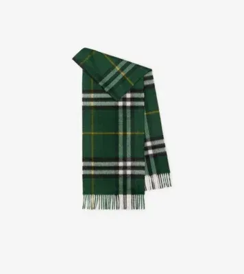 Check Cashmere Scarf in Dark fern green