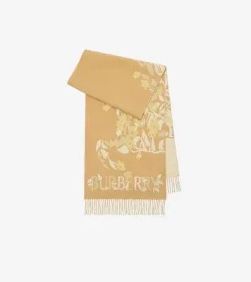Wide Floral EKD Cashmere Scarf in Sand beige