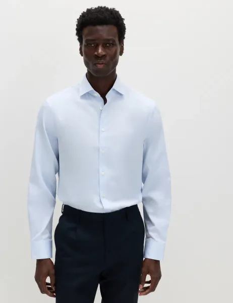 Regular Fit Non Iron Cotton Blend Shirt Blue