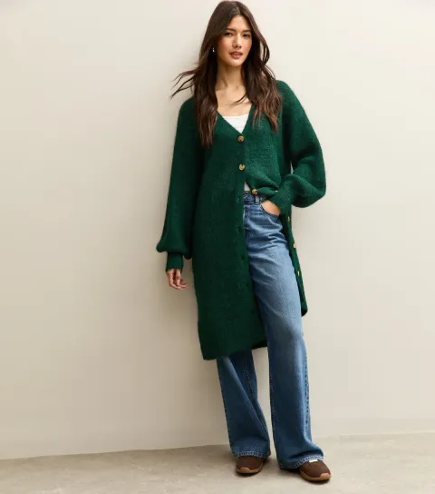 Women's Dark Green Longline Cardigan