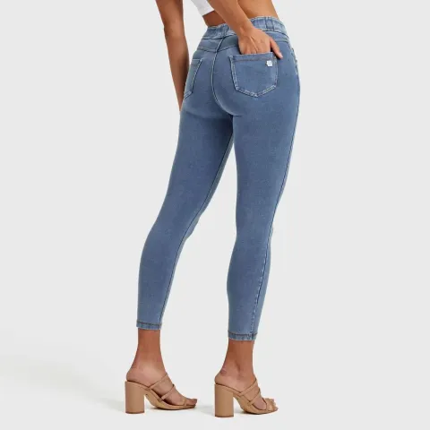 Freddy N.O.W Denim - High Waisted - 7/8 Length - Light Blue + Yellow Stitching