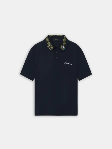 FLORAL COLLAR POLO - Black