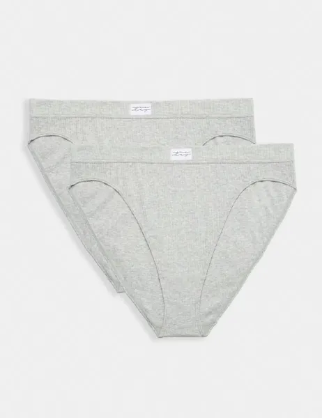 Marks & Spencer 2 Pack Asta Rib High Leg Knickers Grey Marl