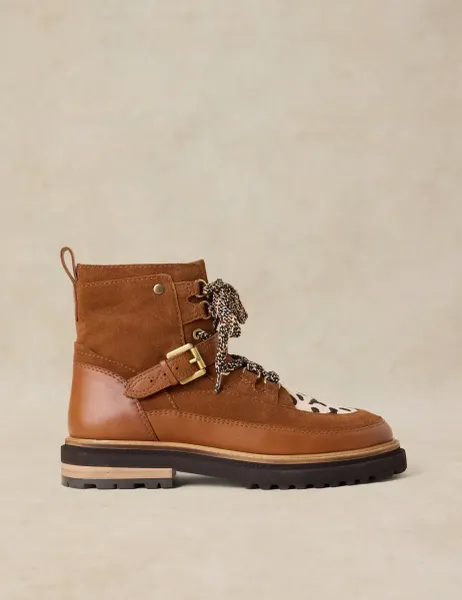 White Stuff Leather Lace Up Boots Brown Mix