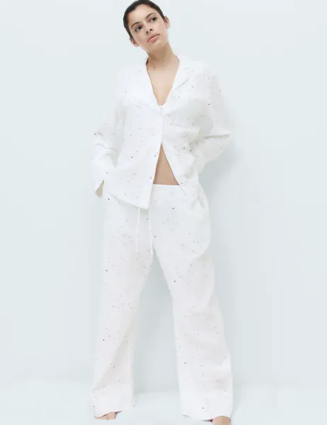 Marks & Spencer Muslin Cool Comfort Star Revere Pyjama Set White Mix