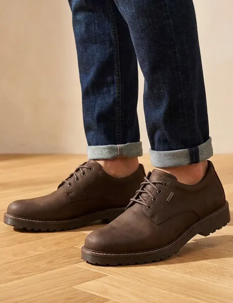 Jones Bootmaker Waterproof Leather Lace Up Brogue Shoes Dark Brown