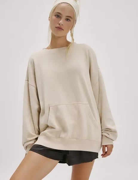 Intimately FP by Free People Cotton Rich Crew Neck Sweatshirt Light Cream