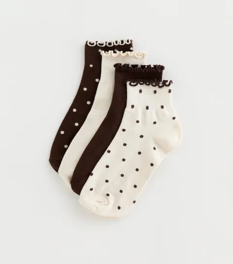 Pack of 4 Brown Frill Top Spotty Trainer Socks