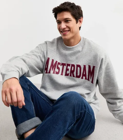 Men's Grey Oversized Amsterdam Print Sweatshirt