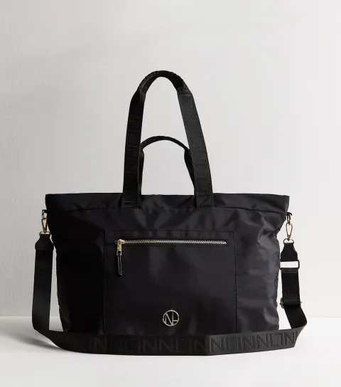 Black Woven Slouchy Weekender Tote Bag