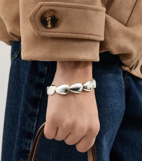 New Look Silver Tone Sleek Pebble Stretch Bracelet
