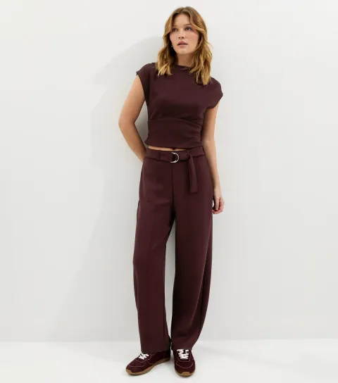 Women's Dark Burgundy D Ring Barrel Leg Joggers