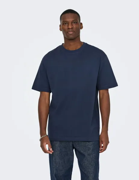 Only & Sons Pure Cotton Jersey T-Shirt Dark Navy