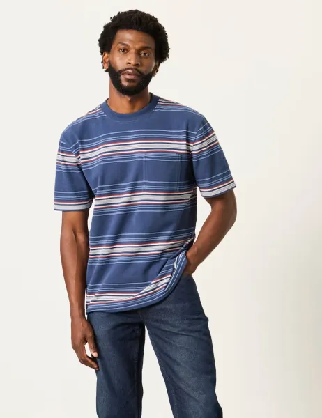 FatFace Pure Cotton Striped T-Shirt Blue Mix