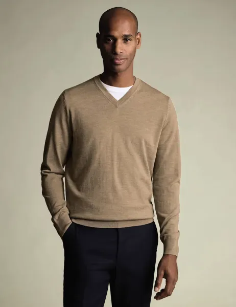 Charles Tyrwhitt Pure Wool V-Neck Jumper Natural